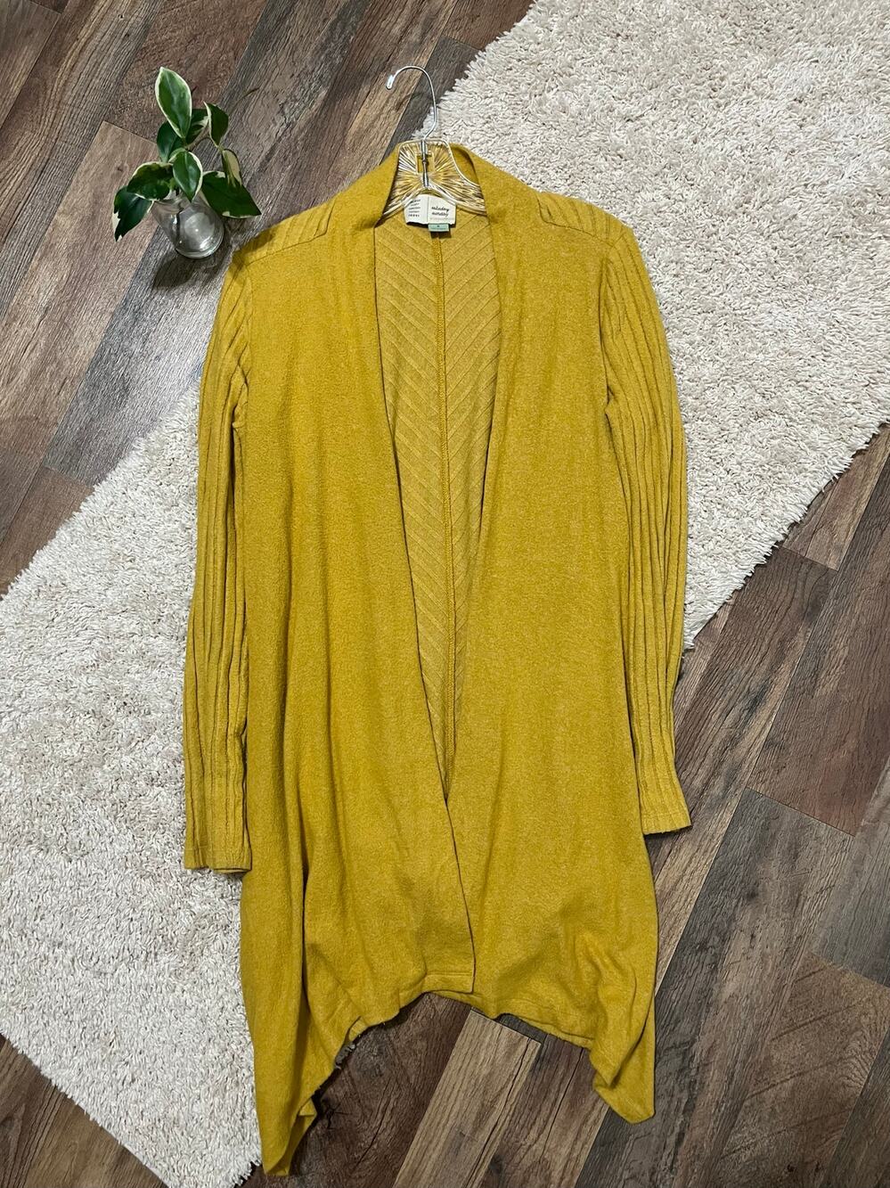Anthropologie Saturday Sunday M Open Front Mustard Yellow Ribbed Tunic Cardigan